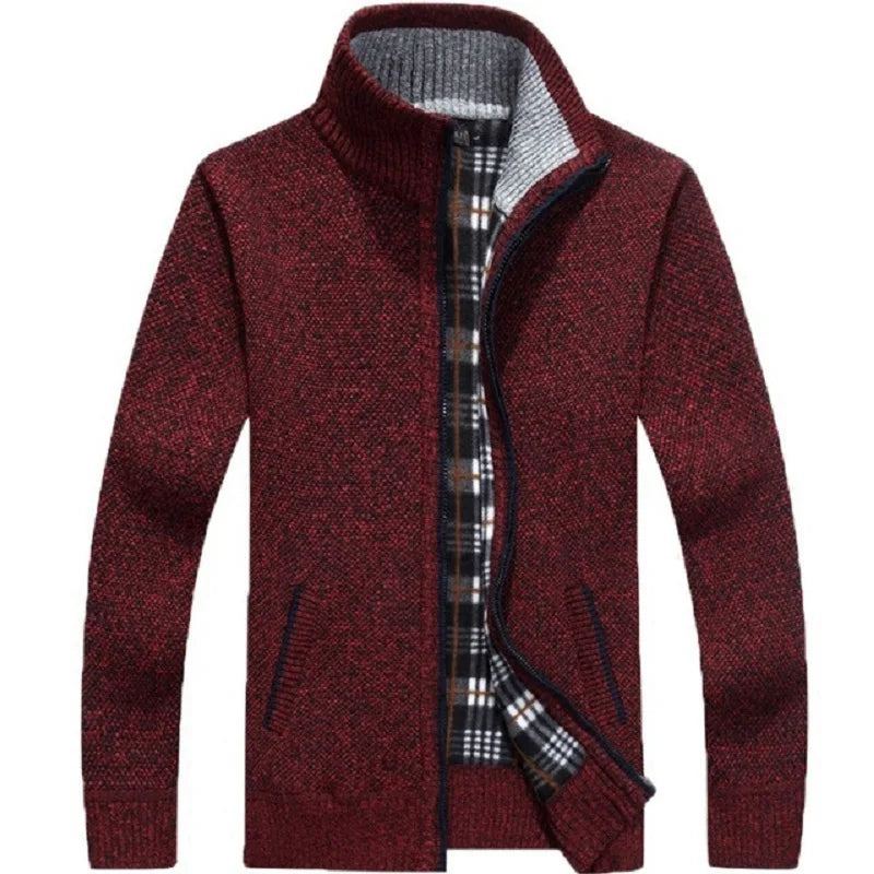 Pull Tricoté Épais Pour Homme Manteau Cardigan Blanc Cassé Polaire Vêtements Décontractés L'automne Hiver - Noir