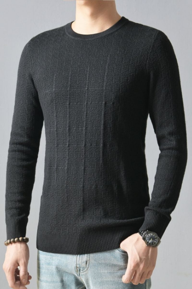 Pull Tricoté À Manches Longues Et Col Rond Pour Homme Vêtement Décontracté Fin Basique Slim Simple De Haute Qualité