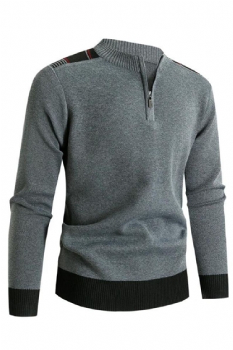 Pull Tricoté Pulls Hommes Mince Fermeture Éclair Col Montant Tricots Casual Solide Vêtements