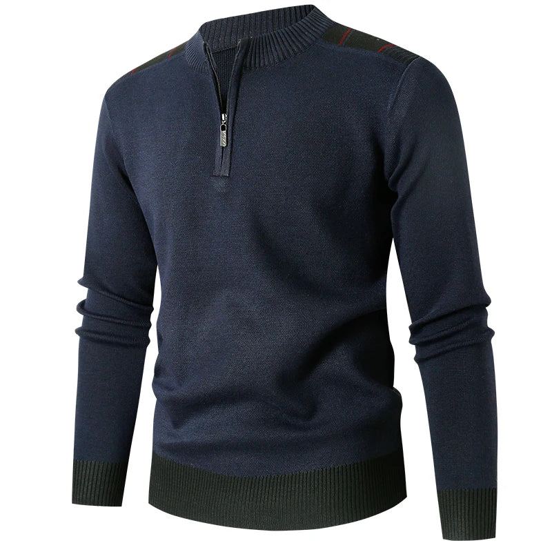 Pull Tricoté Pulls Hommes Mince Fermeture Éclair Col Montant Tricots Casual Solide Vêtements - Rouge