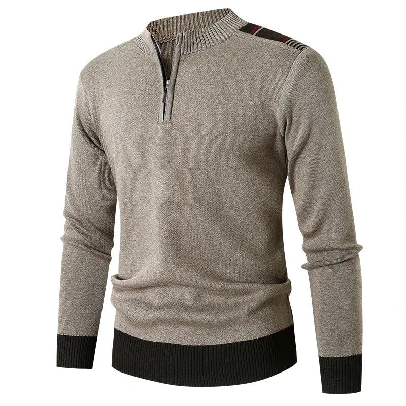 Pull Tricoté Pulls Hommes Mince Fermeture Éclair Col Montant Tricots Casual Solide Vêtements - Rouge