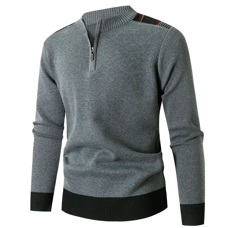 Pull Tricoté Pulls Hommes Mince Fermeture Éclair Col Montant Tricots Casual Solide Vêtements - Rouge