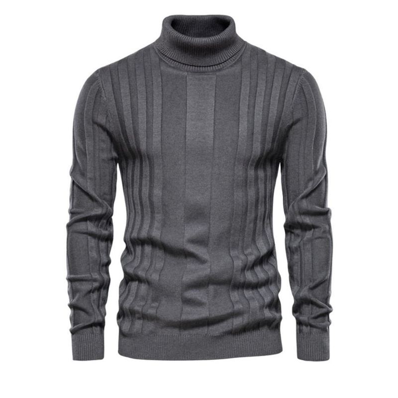 Pulls À Col Roulé Pour Hommes Coupe Cintrée Décontracté Basique Couleur Unie Chaud Rayé Nouvelle Collection Hiver - Marron