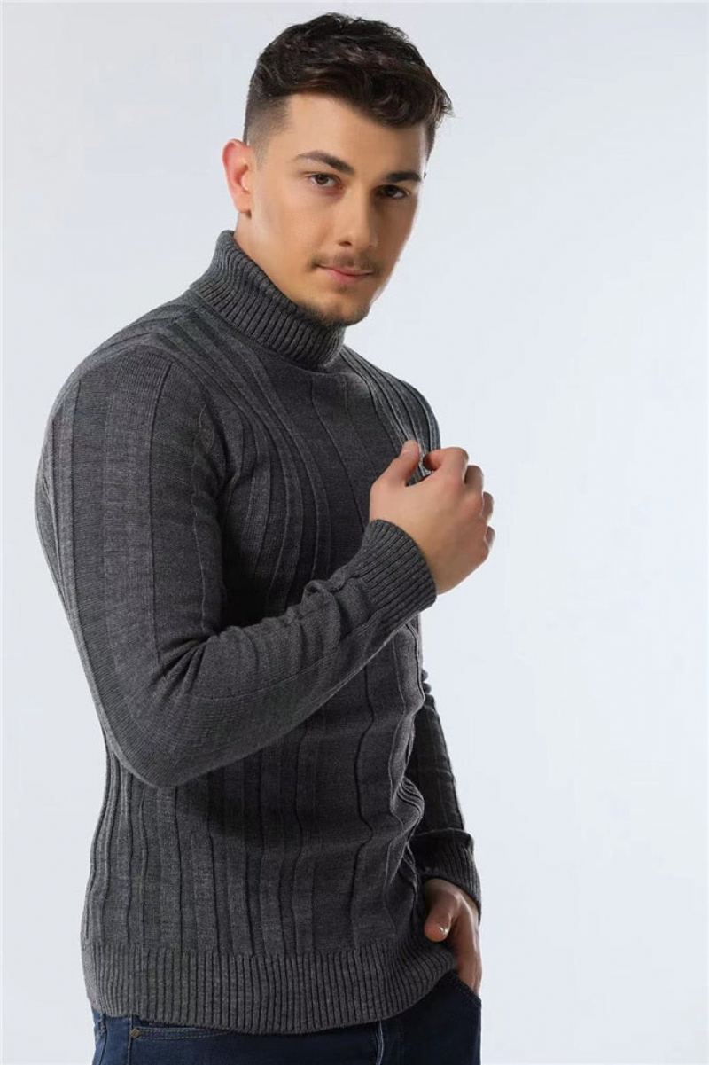 Pulls À Col Roulé Pour Hommes Coupe Cintrée Décontracté Basique Couleur Unie Chaud Rayé Nouvelle Collection Hiver - Marron