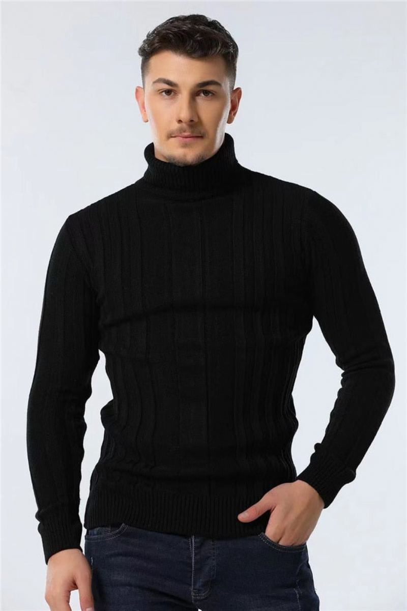 Pulls À Col Roulé Pour Hommes Coupe Cintrée Décontracté Basique Couleur Unie Chaud Rayé Nouvelle Collection Hiver - Marron