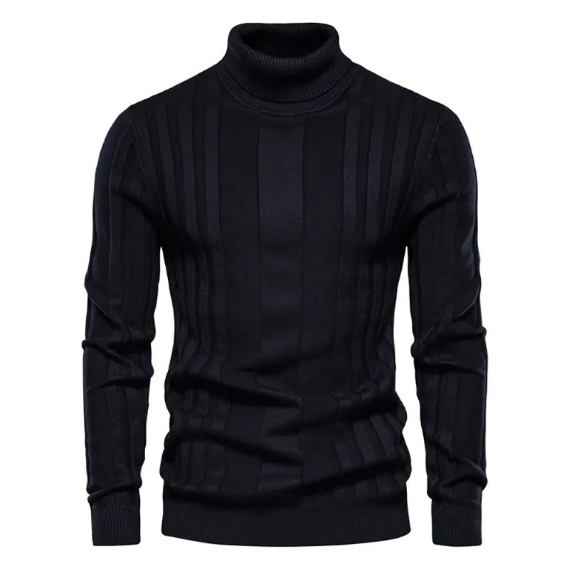 Pulls Col Roulé Hommes Décontracté Basique Solide Chaud Rayé Pull Hiver Chandails Mâle - Marron