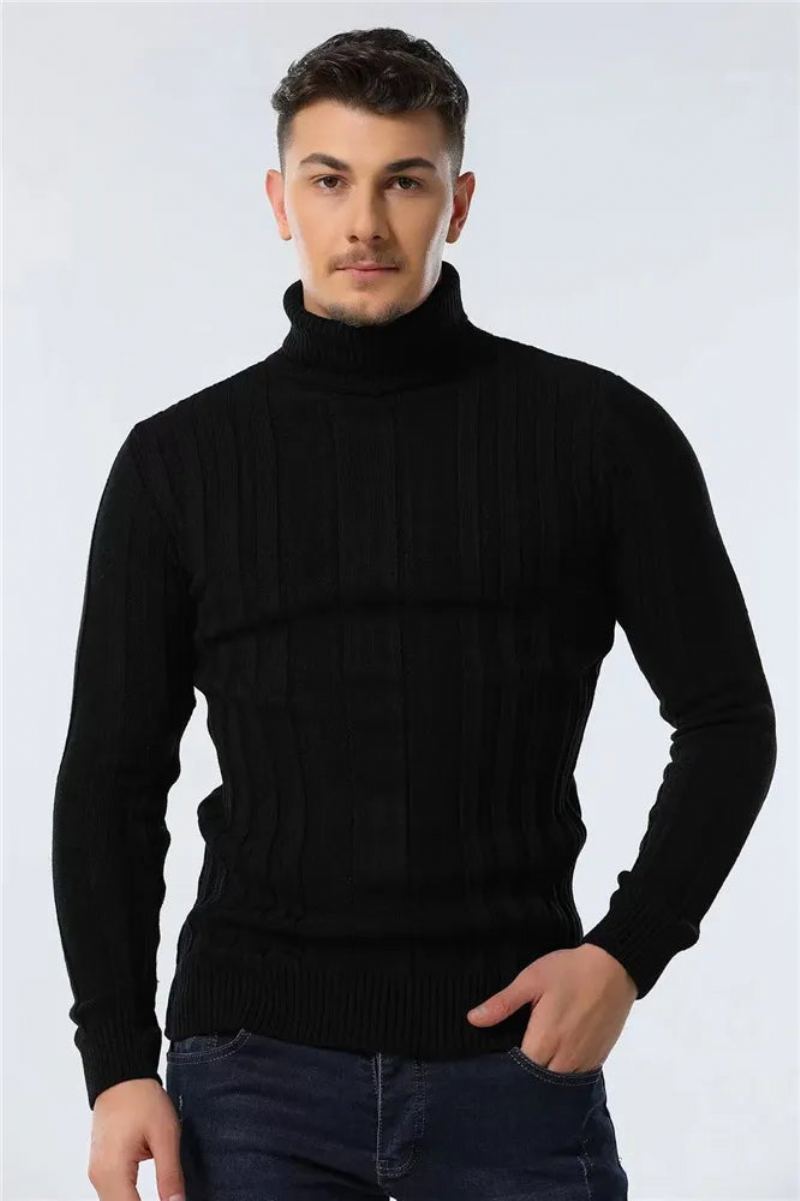 Pulls Col Roulé Hommes Décontracté Basique Solide Chaud Rayé Pull Hiver Chandails Mâle - Marron