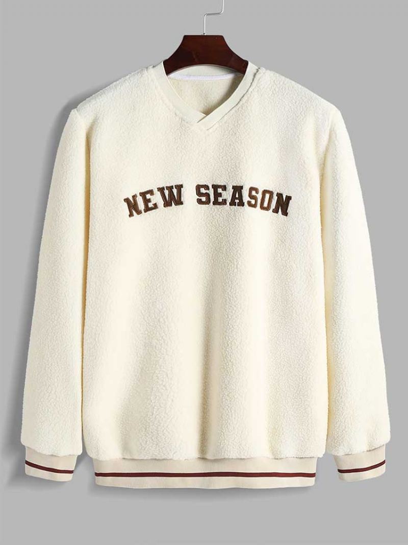 Sweat À Capuche Pour Hommes Sweat-shirt Molletonné Basique Col En V Streetwear Automne Et Hiver Style Unisexe Nouveau - Beige