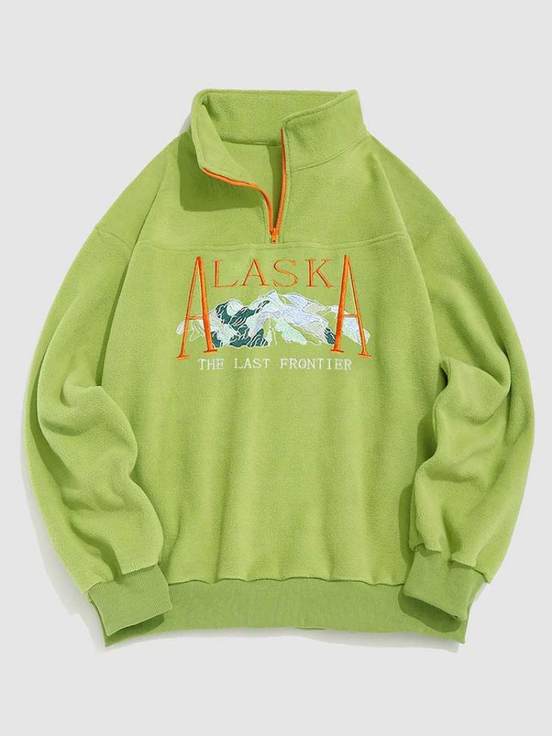 Sweat À Capuche Pour Hommes Sweat-shirt En Polaire Graphique Vintage Col Roulé Pull À Quart De Fermeture Éclair Automne Hiver Streetwear - Vert