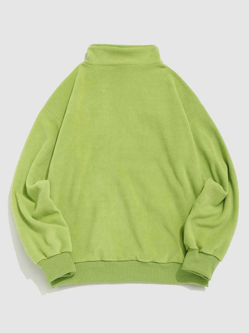 Sweat À Capuche Pour Hommes Sweat-shirt En Polaire Graphique Vintage Col Roulé Pull À Quart De Fermeture Éclair Automne Hiver Streetwear - Vert