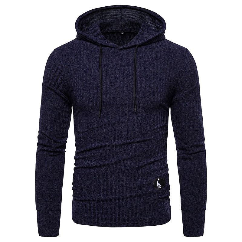 Sweat-shirt À Capuche Pour Homme Couleur Unie Extensible Coupe Ajustée Décontracté Basique Streetwear Automne - Sw01-Marine