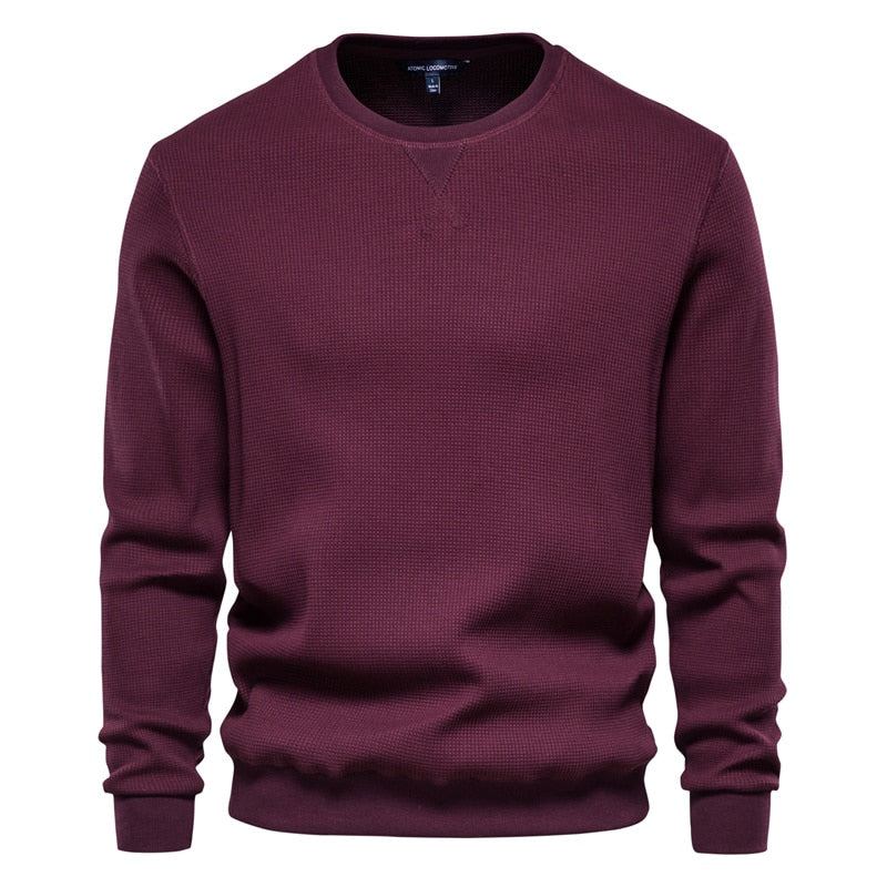 Sweat-shirt À Col Rond En Coton Pour Homme Décontracté Couleur Unie Pull À Capuche Nouvelle Mode D'automne Marque Simple - Vin