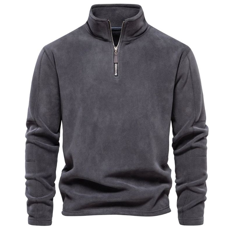 Sweat-shirt À Col Zippé Pour Homme Vêtement D'hiver Coupe-vent Veste - Gris