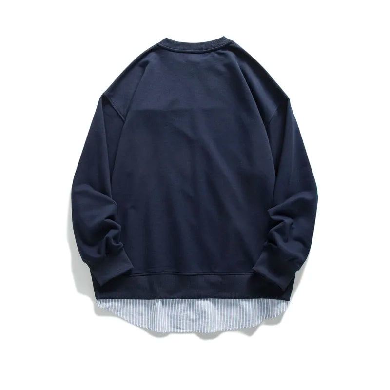 Sweat-shirt Pour Hommes Vêtements Streetwear Pull Ample Printemps Décontracté Haut Couple - Bleu Marine