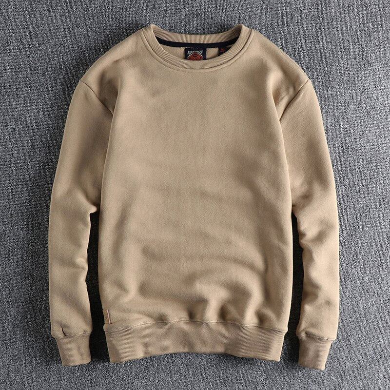 Sweat-shirt En Velours Pour Homme Couleur Unie Simple Basique Polyvalent De Haute Qualité Haut D'automne Hiver - Beige