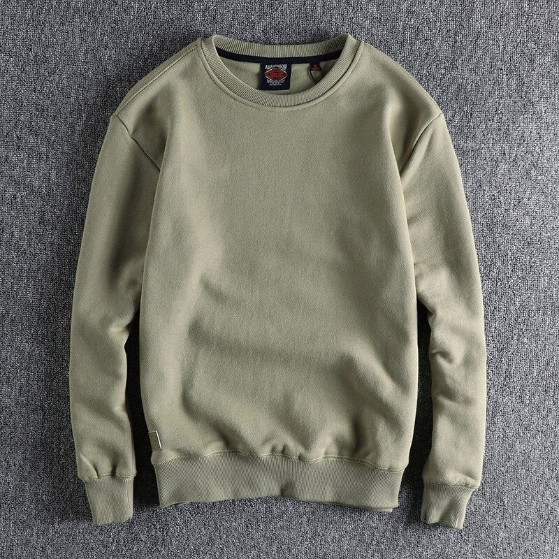 Sweat-shirt En Velours Pour Homme Couleur Unie Simple Basique Polyvalent De Haute Qualité Haut D'automne Hiver - Beige