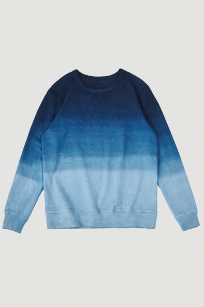 Sweat-shirt Vintage En Coton Peigné Indigo Pour Homme Dégradé Sans Capuche Printemps-automne