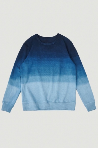 Sweat-shirt Vintage En Coton Peigné Indigo Pour Homme Dégradé Sans Capuche Printemps-automne