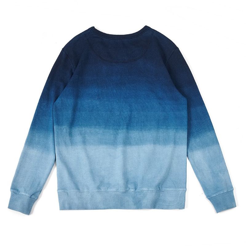 Sweat-shirt Vintage En Coton Peigné Indigo Pour Homme Dégradé Sans Capuche Printemps-automne - Bleu Dégradé