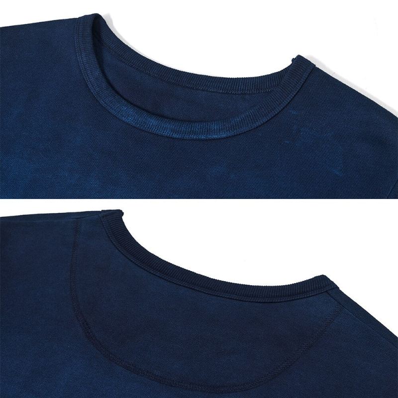 Sweat-shirt Vintage En Coton Peigné Indigo Pour Homme Dégradé Sans Capuche Printemps-automne - Bleu Dégradé