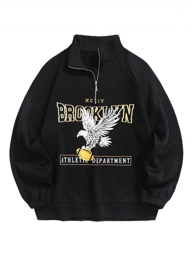 Sweats À Capuche Pour Hommes Doublure Polaire Brooklyn Eagle Graphique Sweat Unisexe Col Roulé À Fermeture Éclair Streetwear Pull