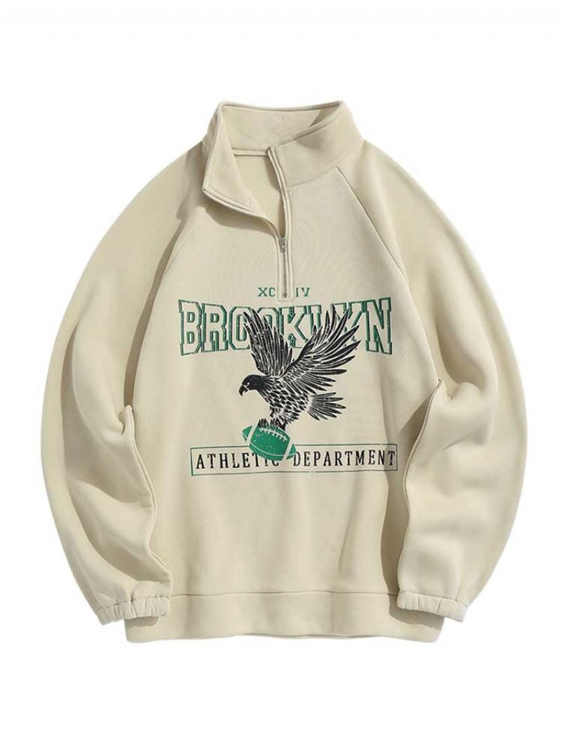 Sweats À Capuche Pour Hommes Doublure Polaire Brooklyn Eagle Graphique Sweat Unisexe Col Roulé À Fermeture Éclair Streetwear Pull - Noir