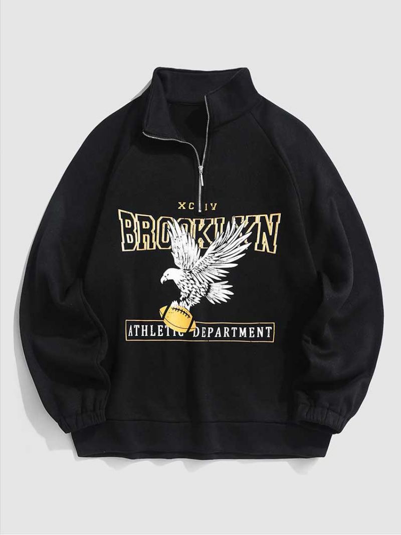 Sweats À Capuche Pour Hommes Doublure Polaire Brooklyn Eagle Graphique Sweat Unisexe Col Roulé À Fermeture Éclair Streetwear Pull - Noir