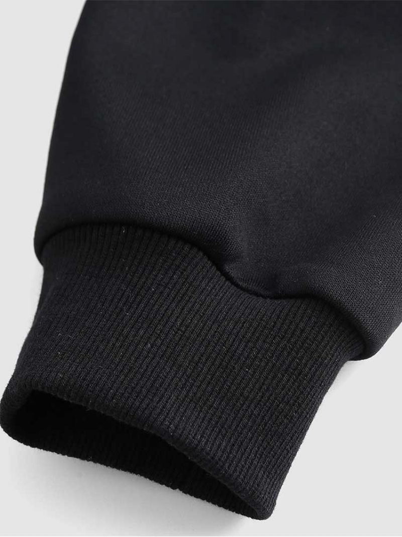 Sweats À Capuche Pour Hommes Lettre Imprimée Demi-fermeture Éclair Sweat-shirt En Velours Côtelé Décontracté Col Rabattu Pull Automne Hiver À - Noir