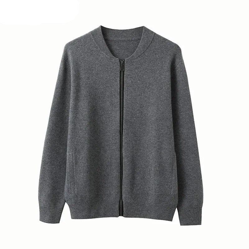 Veste En Cachemire Pour Hommes Cardigan À Fermeture Éclair Chemise À Bascule Haut De Gamme Manteau Tricoté Jeunes D'âge Moyen Pull Épais D'automne - Bleu Ciel