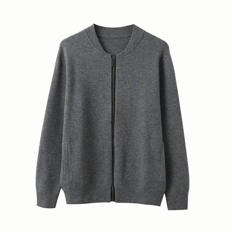 Veste En Cachemire Pour Hommes Cardigan À Fermeture Éclair Chemise À Bascule Haut De Gamme Manteau Tricoté Jeunes D'âge Moyen Pull Épais D'automne - Bleu Ciel