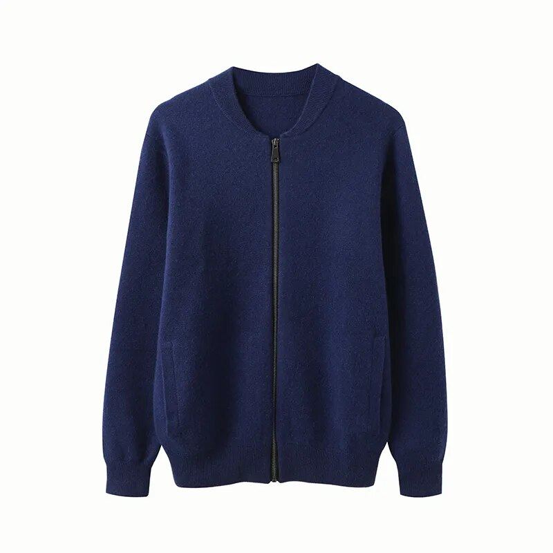 Veste En Cachemire Pour Hommes Cardigan À Fermeture Éclair Chemise À Bascule Haut De Gamme Manteau Tricoté Jeunes D'âge Moyen Pull Épais D'automne - Bleu Ciel