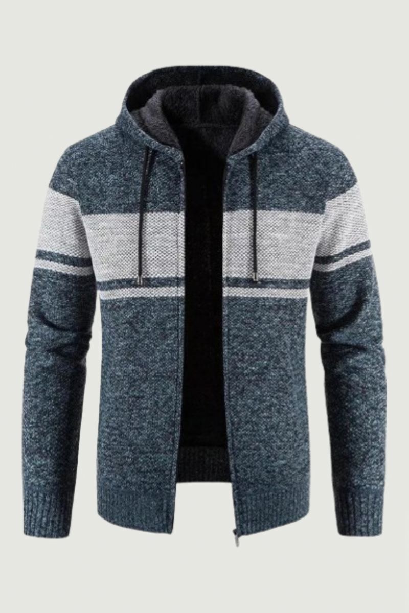 Vestes Pull Tricotées Pour Hommes Automne Et Hiver Polaire Rayée À Capuche Épaisse Garde Au Chaud Manteaux Cardigan