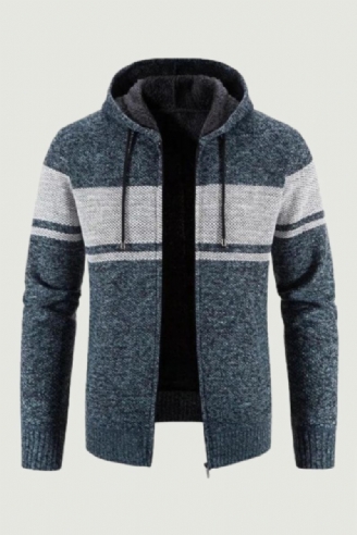 Vestes Pull Tricotées Pour Hommes Automne Et Hiver Polaire Rayée À Capuche Épaisse Garde Au Chaud Manteaux Cardigan