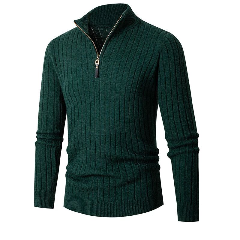 Vêtements Hommes Col Roulé Pulls Tricot Solide À Manches Longues Pull Mâle Surdimensionné Fermeture Éclair Manteaux De Base - Noir