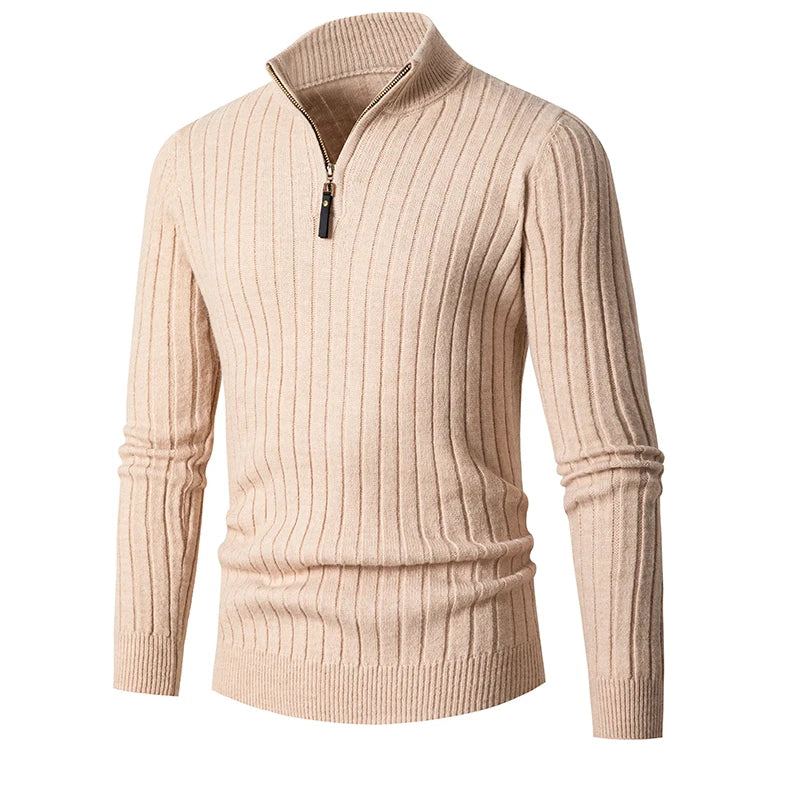 Vêtements Hommes Col Roulé Pulls Tricot Solide À Manches Longues Pull Mâle Surdimensionné Fermeture Éclair Manteaux De Base - Noir