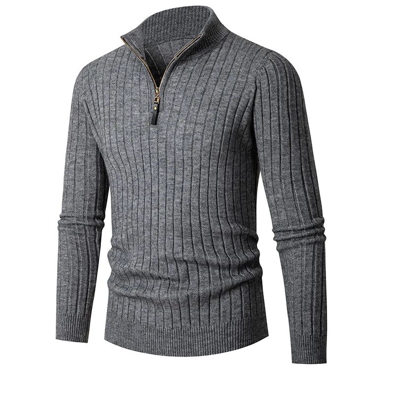 Vêtements Hommes Col Roulé Pulls Tricot Solide À Manches Longues Pull Mâle Surdimensionné Fermeture Éclair Manteaux De Base - Noir