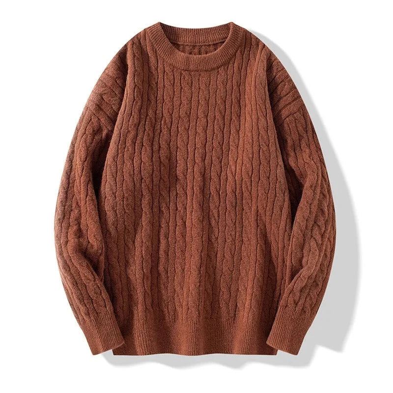 Vintage Décontracté Pull Tricoté Hommes Épais Chaud Ample Tricot Hiver - Marron