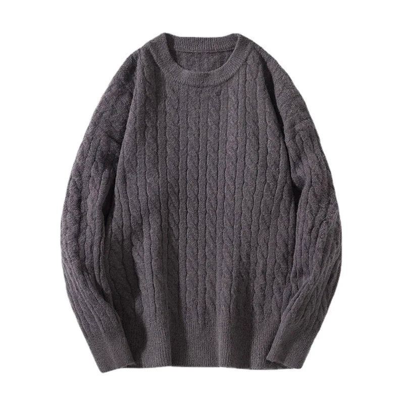 Vintage Décontracté Pull Tricoté Hommes Épais Chaud Ample Tricot Hiver - Marron