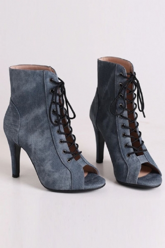 Bottes En Tissu Denim De Fête Pour Femmes Chaussures À Talons Hauts