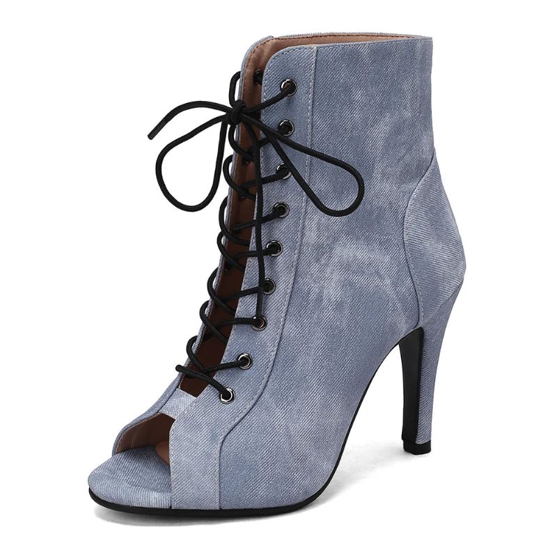 Bottes En Tissu Denim De Fête Pour Femmes Chaussures À Talons Hauts - Noir