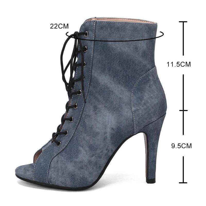 Bottes En Tissu Denim De Fête Pour Femmes Chaussures À Talons Hauts - Noir