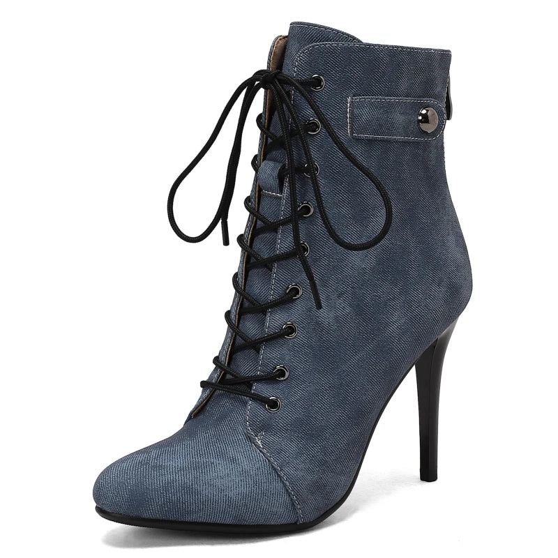 Bottines Femme Botte Courte Automne Printemps Chaussures En Jean - Noir