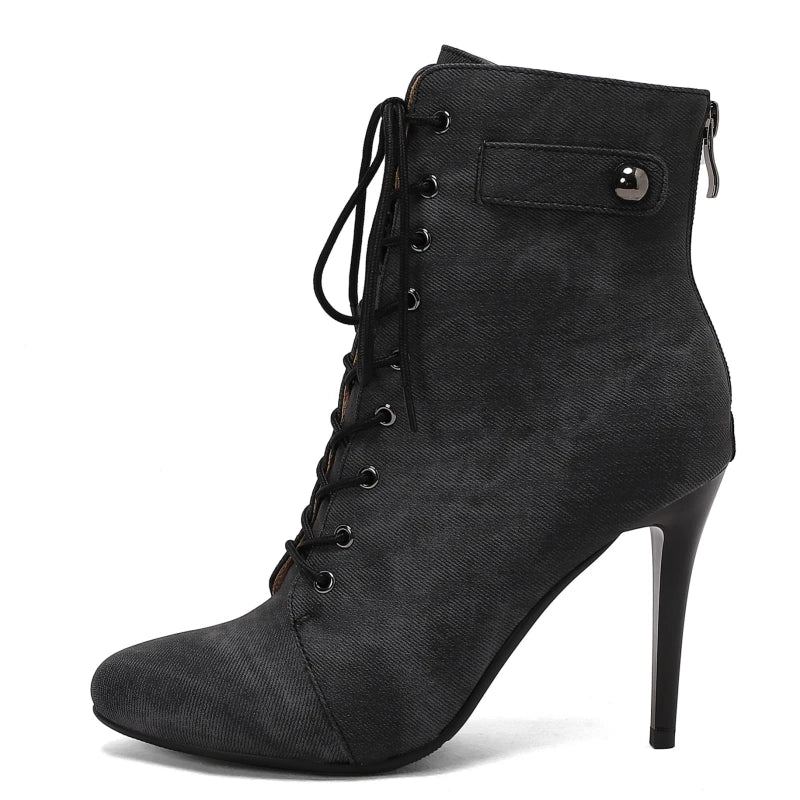 Bottines Femme Botte Courte Automne Printemps Chaussures En Jean - Noir