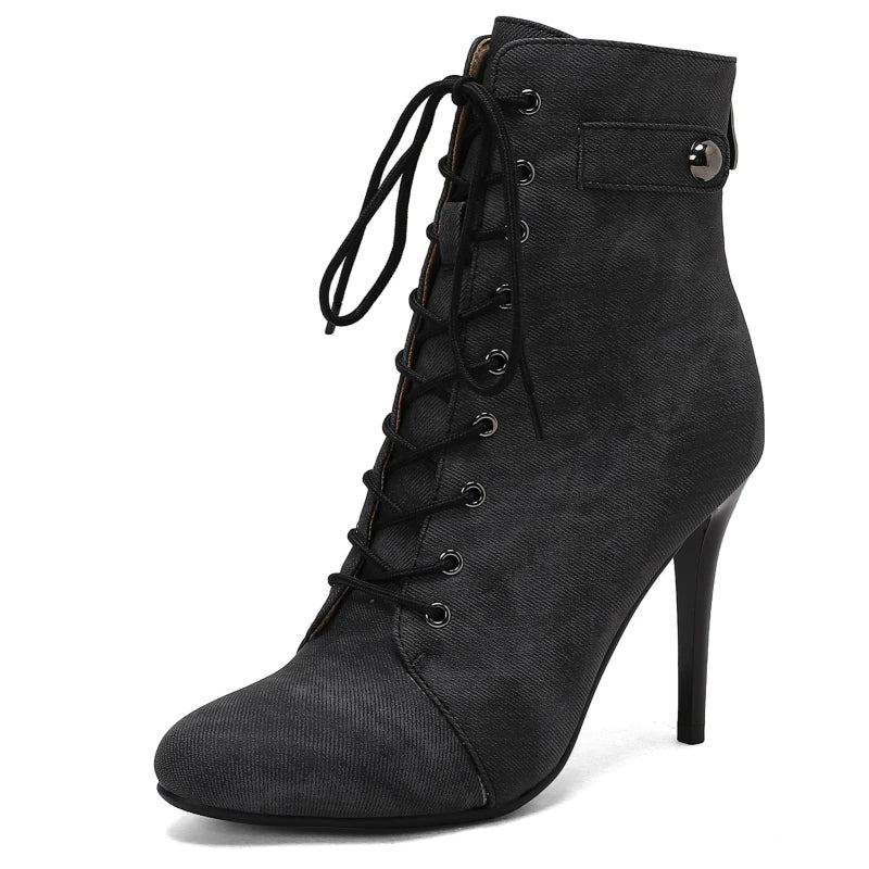 Bottines Femme Botte Courte Automne Printemps Chaussures En Jean - Noir