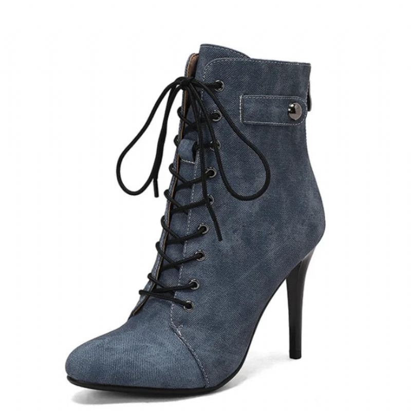 Bottines Femme Botte Courte Automne Printemps Chaussures En Jean - Noir