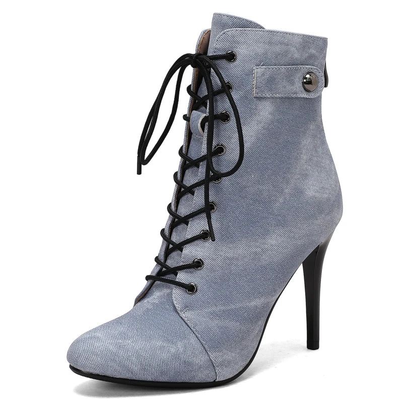 Bottines Femme Botte Courte Automne Printemps Chaussures En Jean - Noir