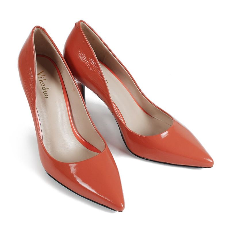 Chaussures En Cuir Véritable Faites À La Main De Mariage Originales Pour Femmes Escarpins À Talons Hauts - 9 Cm - Orange