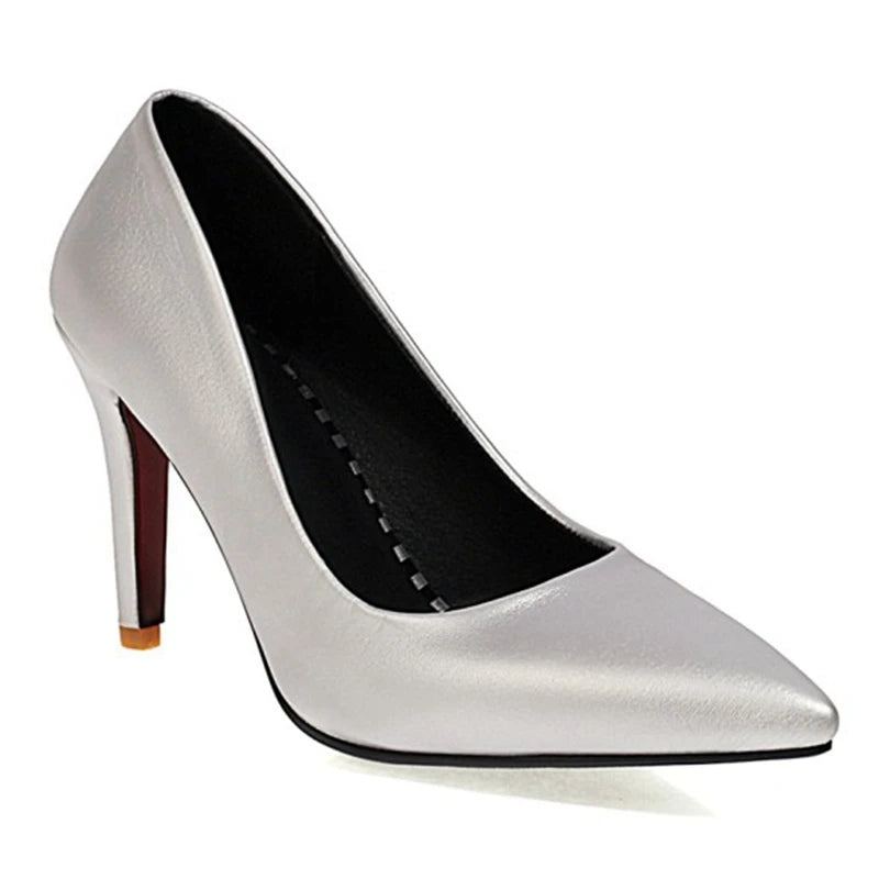 Chaussures Habillées Lady Pointe Toe Pompes À Talons Fins Cuir Bureau Argent Or Mariage - Or