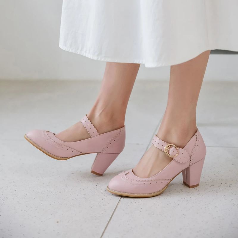 Chaussures Habillées Rétro Femmes Doux Bleu Rose Femme Vintage Fête Mariage Pompes Dames - Rose