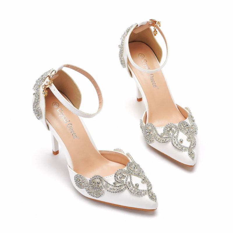 Chaussures De Mariée D'été À Bout Pointu De Mariage Princesse De Luxe Sandales De Bal De Fête Pour Femmes - Blanc